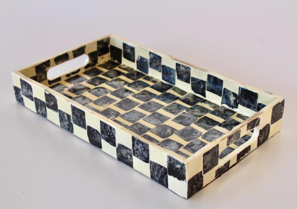 Rectangular Black & White Inlayed Capiz Tray